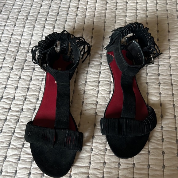 Sandals Black velvet with fringe - Picture 2 of 7